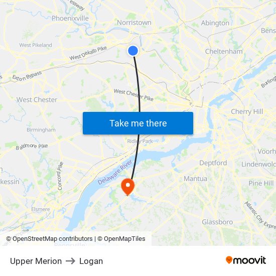 Upper Merion to Logan map