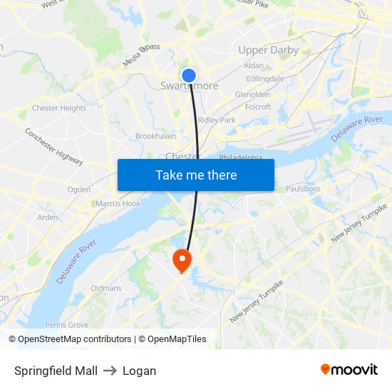 Springfield Mall to Logan map