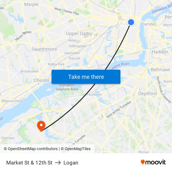 Market St & 12th St to Logan map