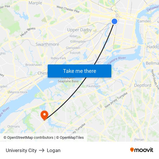 University City to Logan map