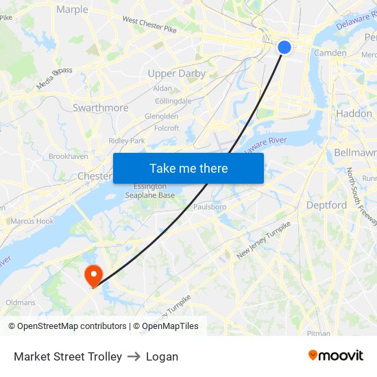 Market Street Trolley to Logan map