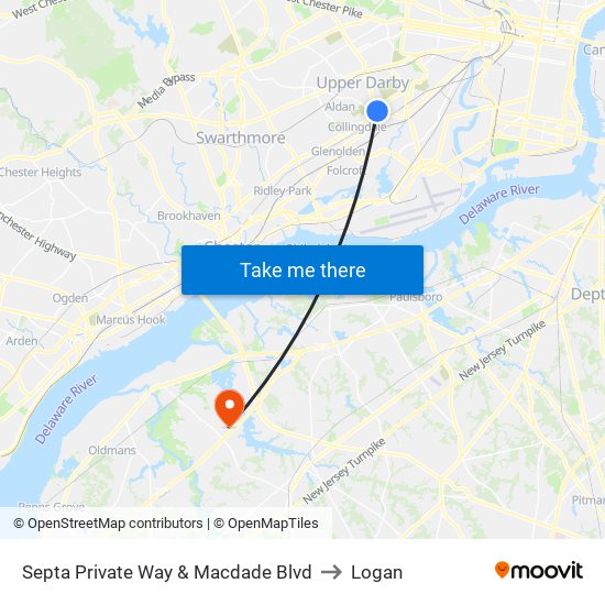 Septa Private Way & Macdade Blvd to Logan map
