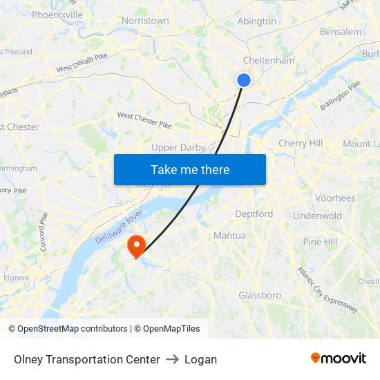 Olney Transportation Center to Logan map