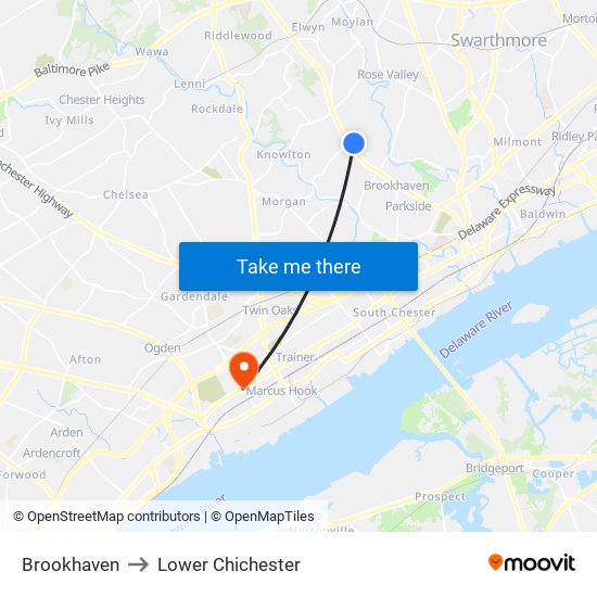Brookhaven to Lower Chichester map