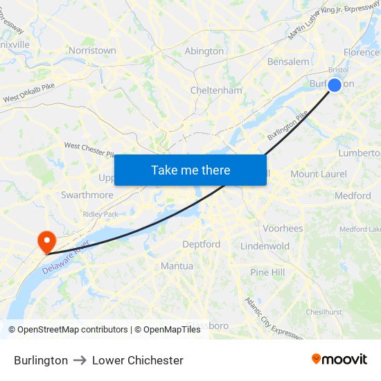 Burlington to Lower Chichester map