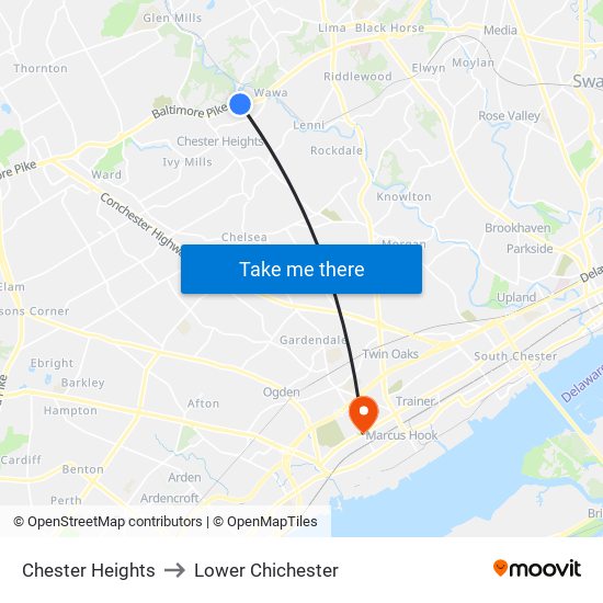 Chester Heights to Lower Chichester map