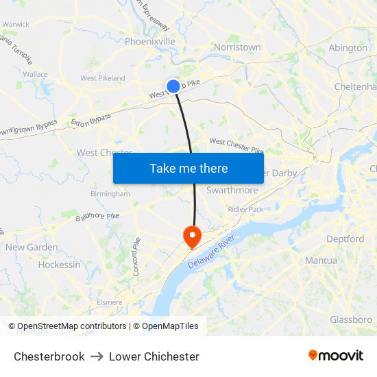 Chesterbrook to Lower Chichester map