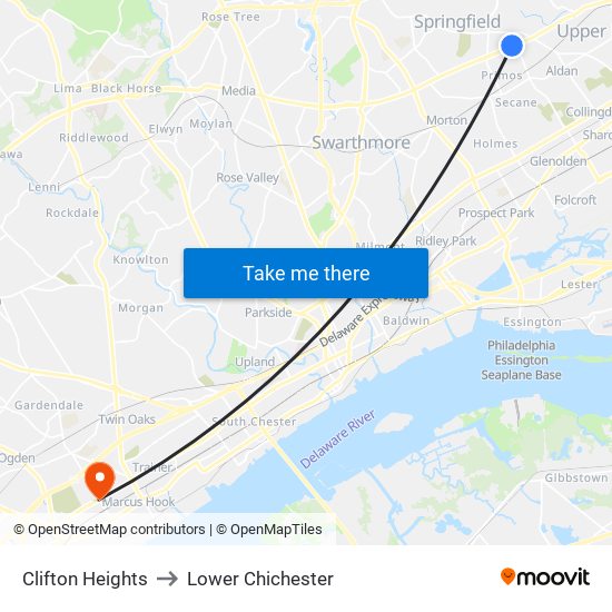 Clifton Heights to Lower Chichester map