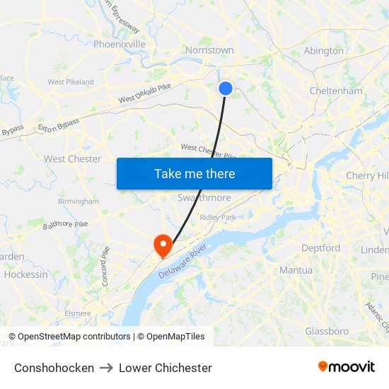 Conshohocken to Lower Chichester map