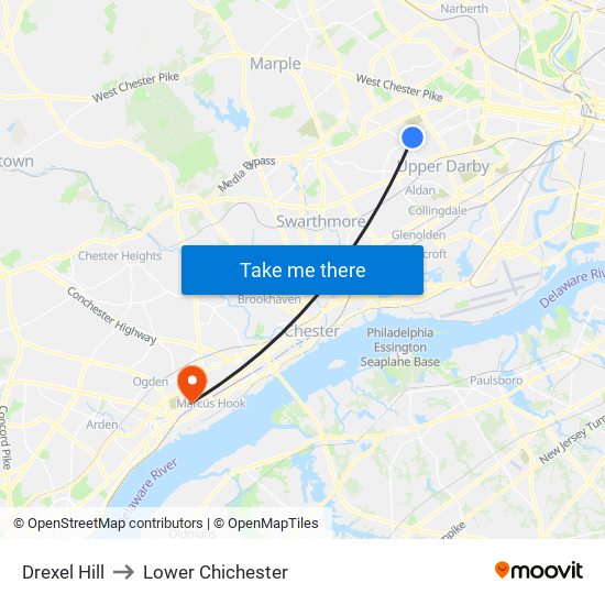 Drexel Hill to Lower Chichester map