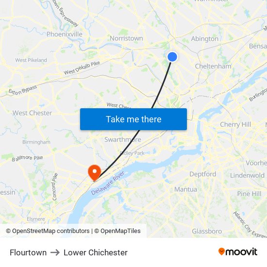 Flourtown to Lower Chichester map