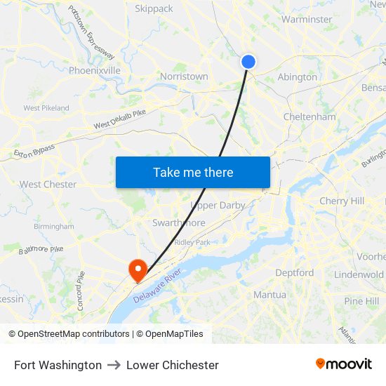 Fort Washington to Lower Chichester map