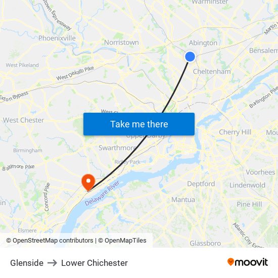 Glenside to Lower Chichester map