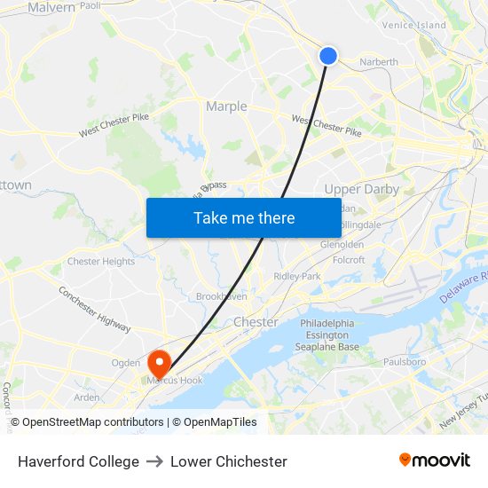 Haverford College to Lower Chichester map