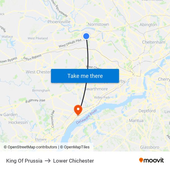 King Of Prussia to Lower Chichester map