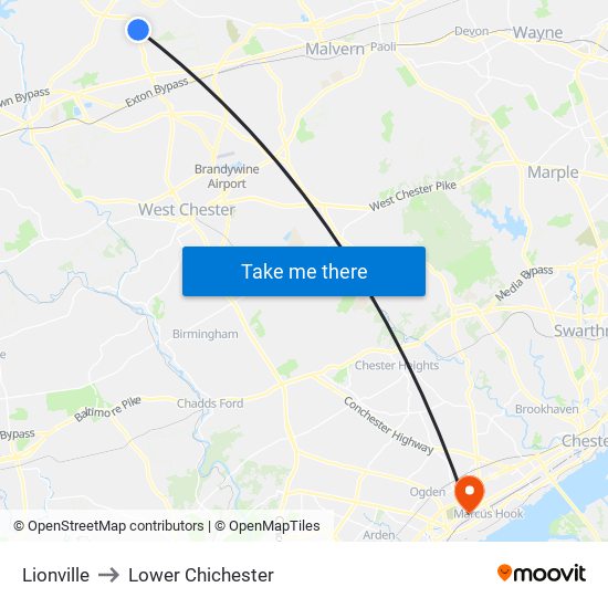 Lionville to Lower Chichester map