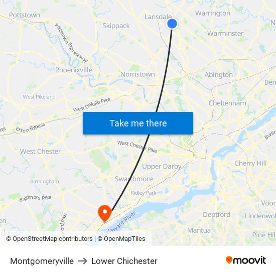 Montgomeryville to Lower Chichester map