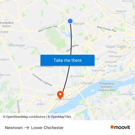 Newtown to Lower Chichester map