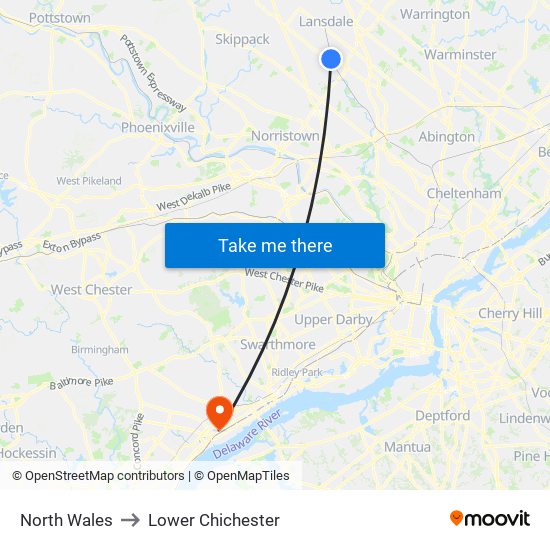 North Wales to Lower Chichester map