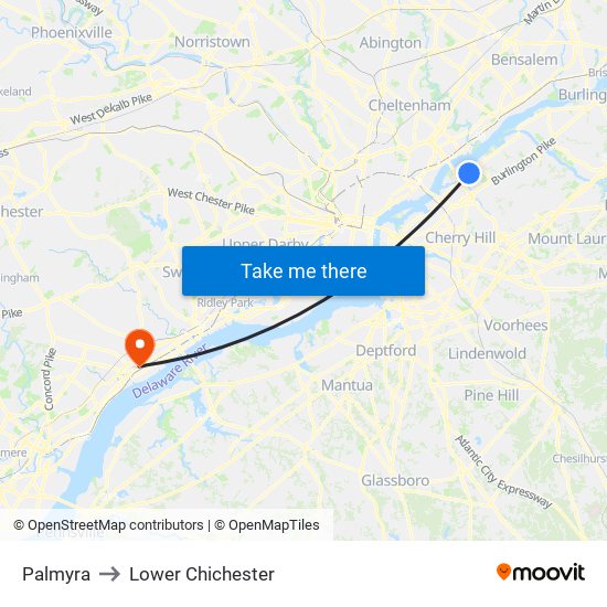 Palmyra to Lower Chichester map