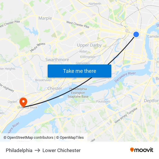 Philadelphia to Lower Chichester map