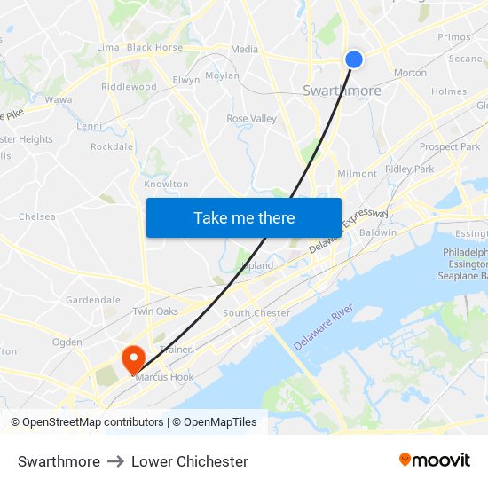 Swarthmore to Lower Chichester map