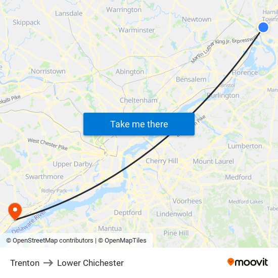 Trenton to Lower Chichester map