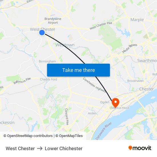 West Chester to Lower Chichester map