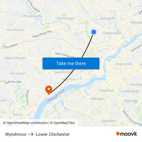 Wyndmoor to Lower Chichester map