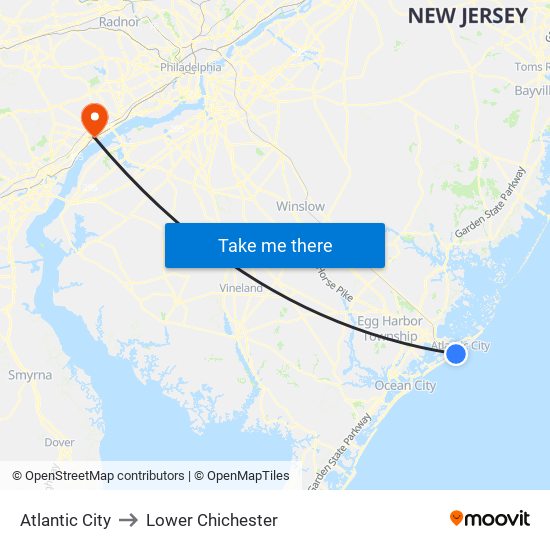Atlantic City to Lower Chichester map