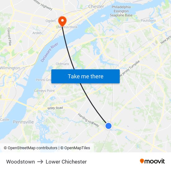 Woodstown to Lower Chichester map