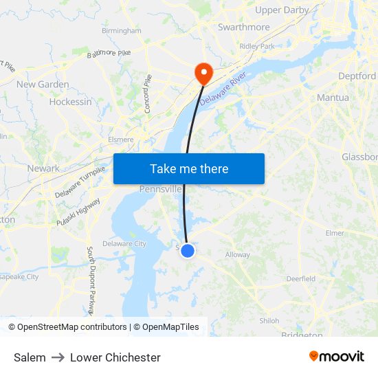 Salem to Lower Chichester map