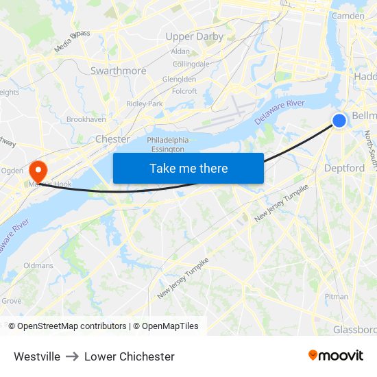 Westville to Lower Chichester map
