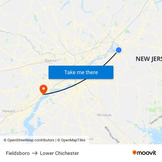Fieldsboro to Lower Chichester map