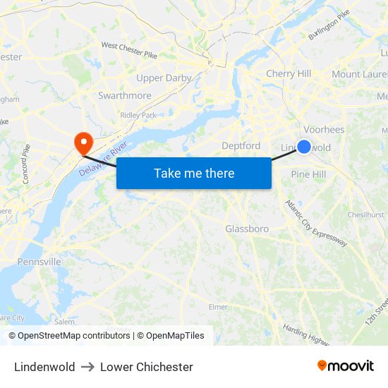 Lindenwold to Lower Chichester map