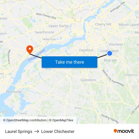 Laurel Springs to Lower Chichester map