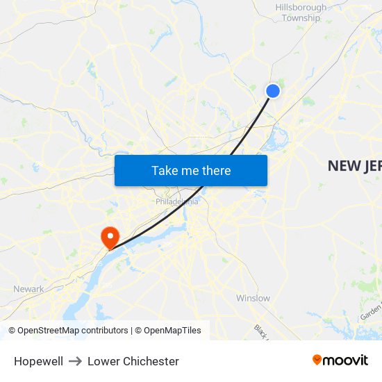 Hopewell to Lower Chichester map
