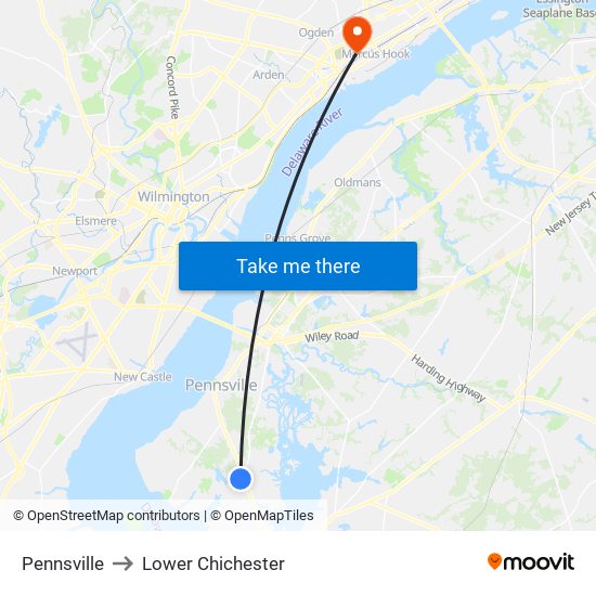 Pennsville to Lower Chichester map