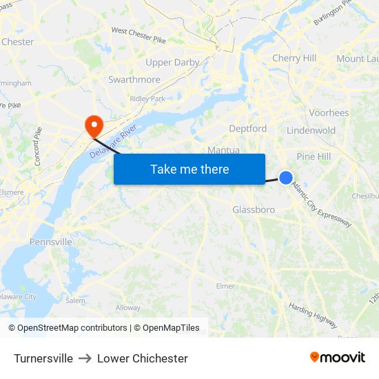 Turnersville to Lower Chichester map
