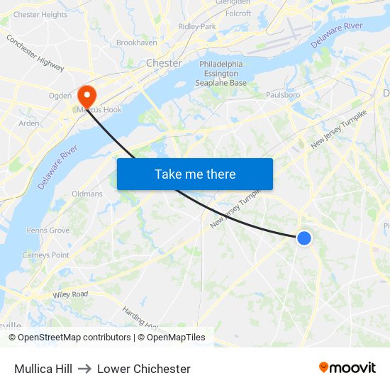 Mullica Hill to Lower Chichester map