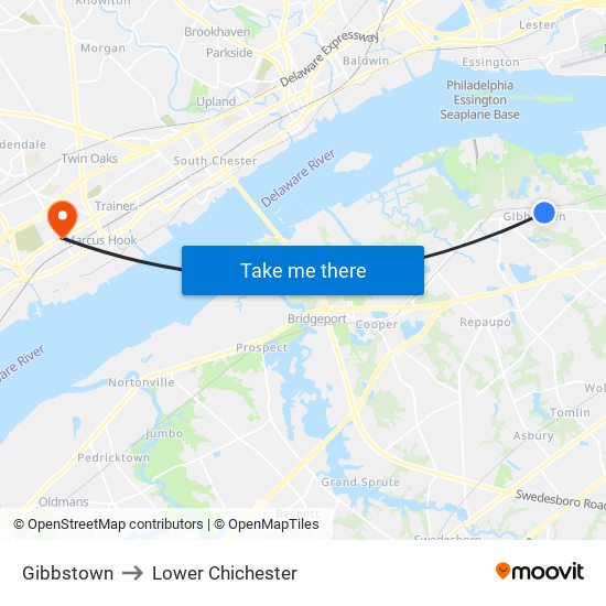 Gibbstown to Lower Chichester map
