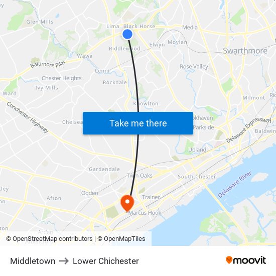 Middletown to Lower Chichester map