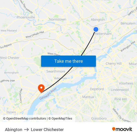 Abington to Lower Chichester map