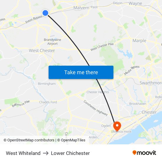 West Whiteland to Lower Chichester map