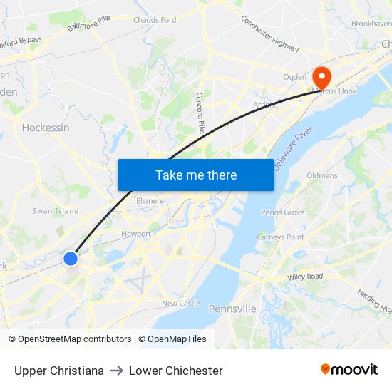 Upper Christiana to Lower Chichester map