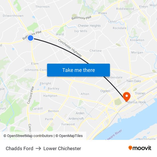 Chadds Ford to Lower Chichester map