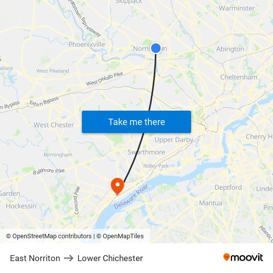 East Norriton to Lower Chichester map