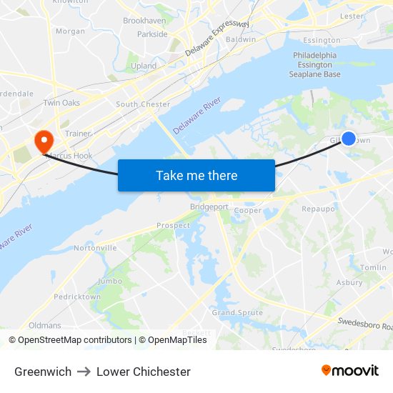 Greenwich to Lower Chichester map