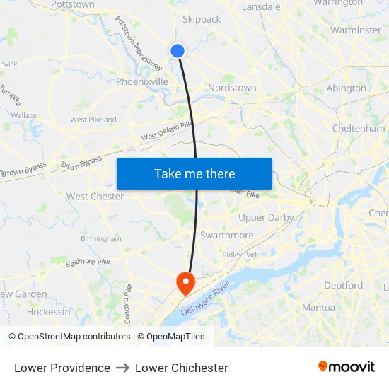 Lower Providence to Lower Chichester map