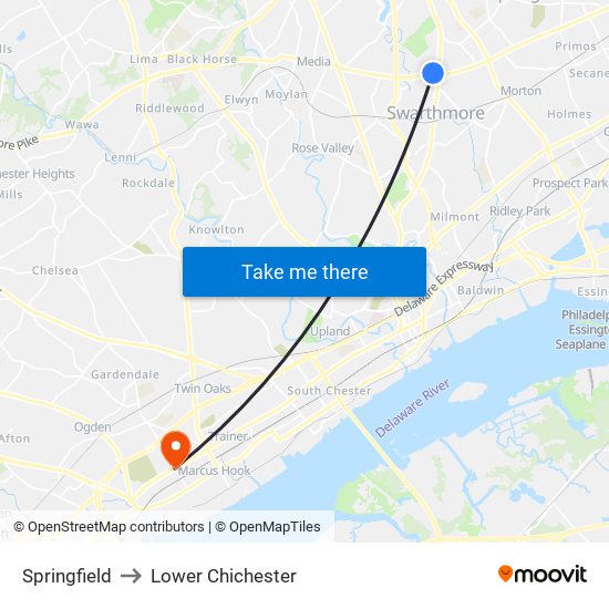 Springfield to Lower Chichester map